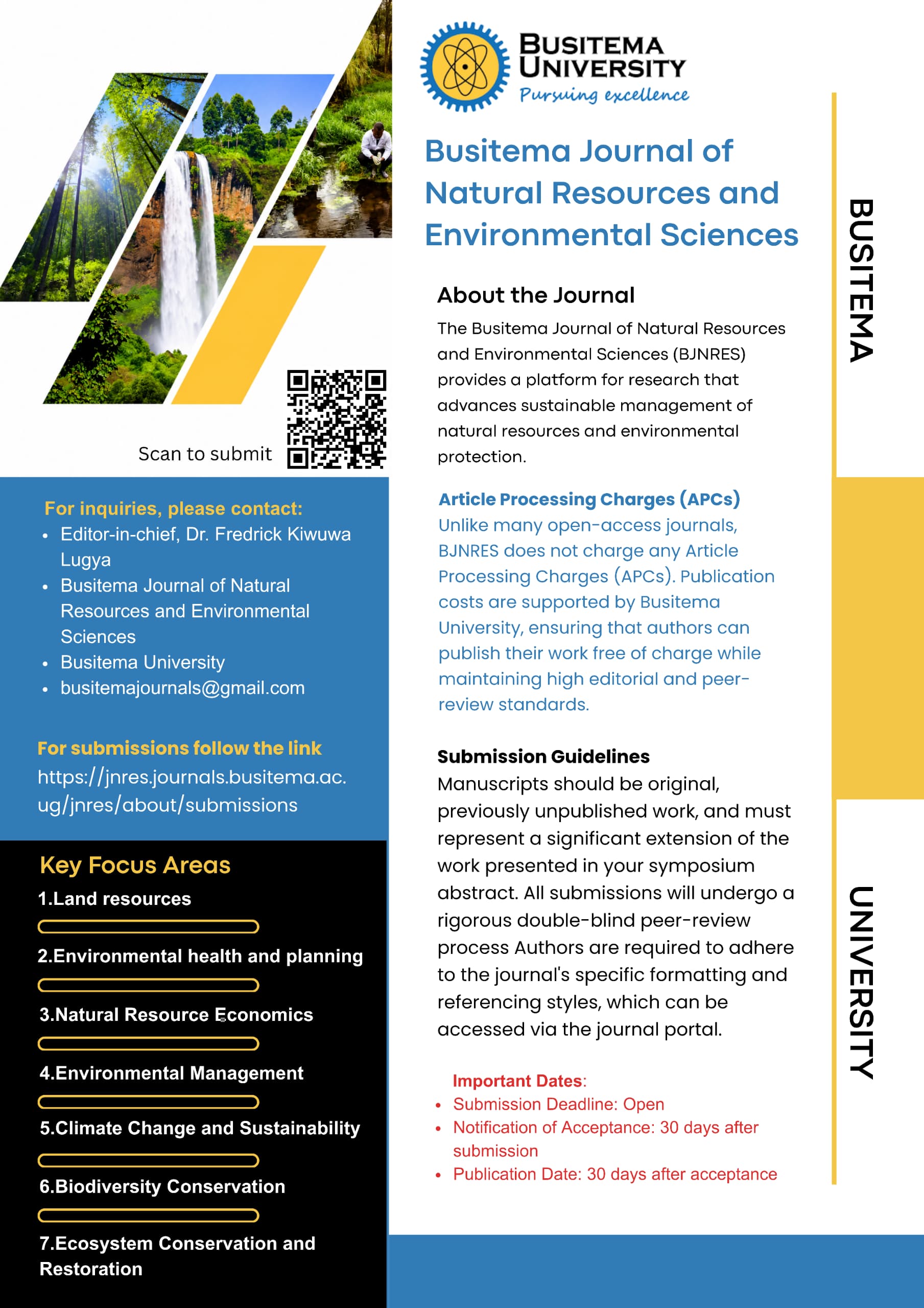 Call for Paper Manuscripts - Busitema Journal of  Natural Resources and Environmental Sciences